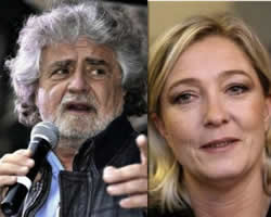 Beppe Grillo y Marine Le Pen.